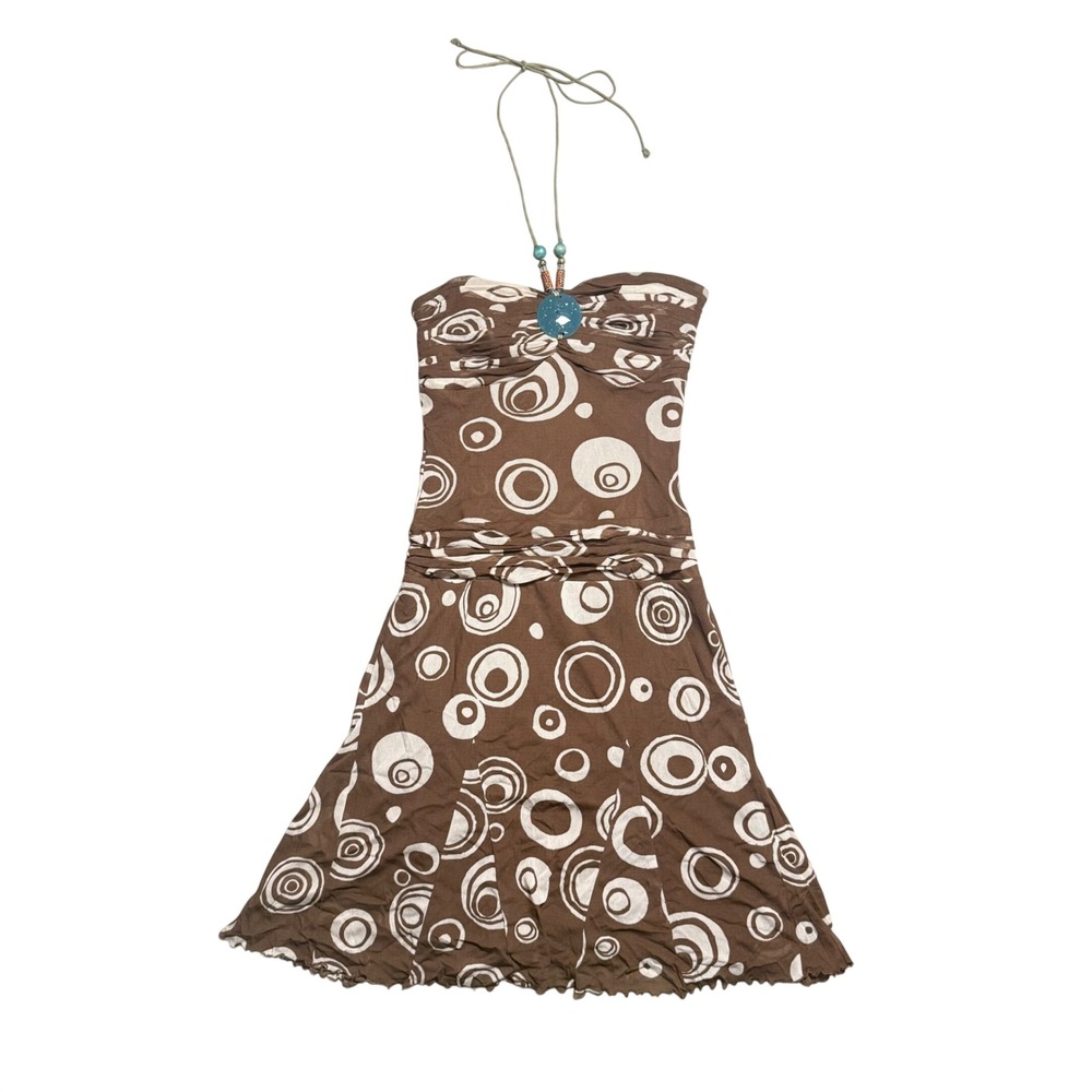 Sangria Brown White Swirl Print Halter Midi Dress